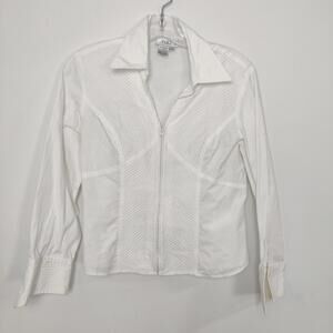 Puli White Textured Zip Front Cotton Blouse 100% Cotton Quiet Luxury